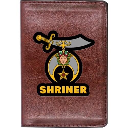 High Quality Leather Vintage Masonic Shriner Printing Travel Passport Cover ID Credit Card Case