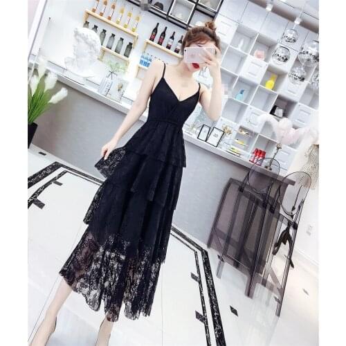 ZB3990 2020 New summer women fashion temperament lace cake v-neck shoulder-straps fairy dress cheap wholesale