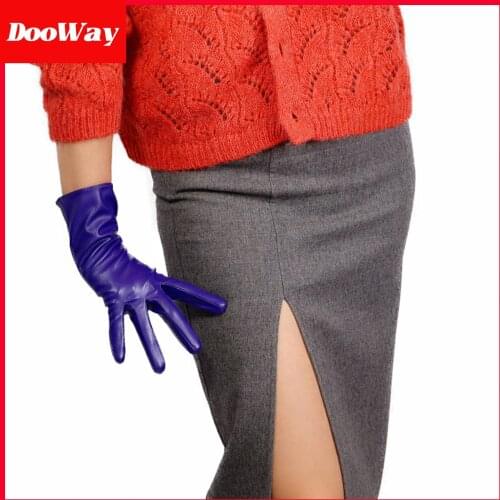 DooWay Womens Leather Gloves Long Sleeves Faux Lambskin Winter Warm Purple Eveing Dress Gloves
