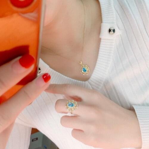 Shilovem 925 sterling silver Natural blue topaz Rings pendants fine Jewelry women wedding send necklace 6*8mm dtz0608222agb