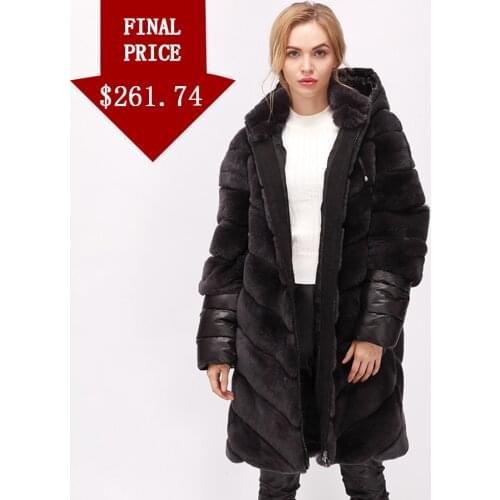 Hot sale women real natural rex rabbit fur coat high quality 100% genuine rex rabbit fur down sleeves hood winter jacket