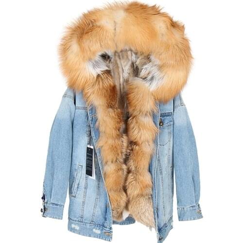 Winter Cowboy Parka Jacket Women Real Fur Parkas Coat Natural Fur Real Rabbit Fur Liner Luxury Jacket Coat