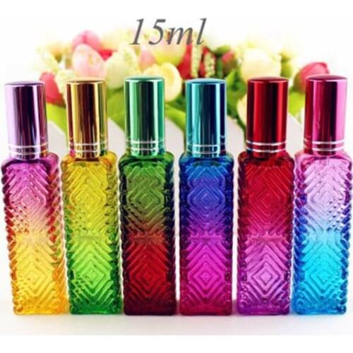 1 Pcs 15ml Colorful Mini Square Glass Empty Perfume Bottle Fragrance Refillable Glass Vials Cosmetic Packaging Spray Bottle