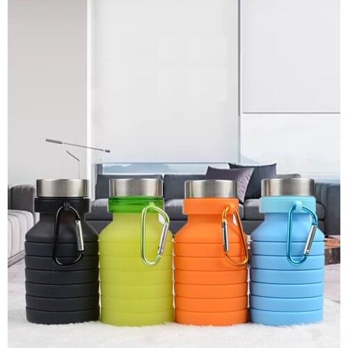 100pcs 550ML Portable Silicone fashion Folding Water Bottle Retractable Outdoor Climbing Travel Collapsible Sports Kettle DHL