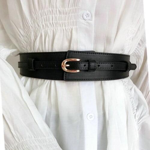 100% Cowhide Wide Belt High Quality Vintage Style 2 Colors Leather Waist Bound Dress Sweater Embellished Leather Fashion