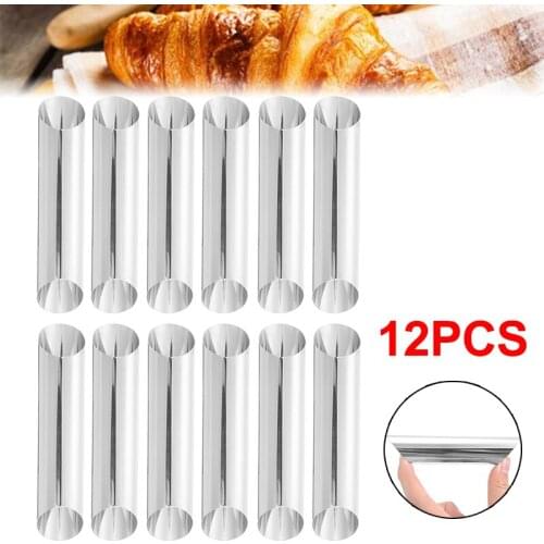 12pcs 5inch Cream Horn Bread Mold Tube Shaped Croissant Making Tool Stainless Steel DIY Spiral Tube Croissant Pastry Baking Tool