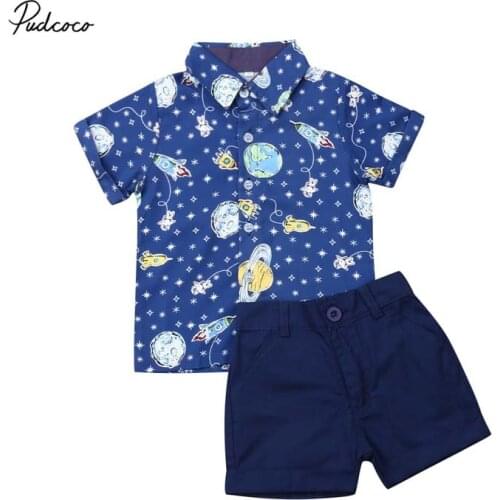 2019 Baby Summer Clothing Baby Boy Kid Wedding Formal Gentleman Suit Cartoon Short Sleeve Bow Tie Shirt+Shorts Clothes Sets 1-5T