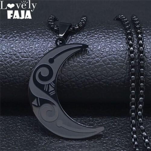 2021 Fashion Witchcraft Moon Stainless Steel Statement Necklace for Women Black Color Pendant Necklace Jewelry joyas N654S03
