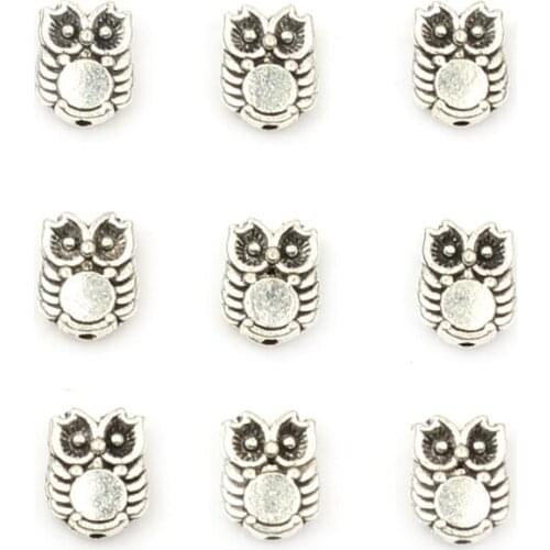 30pcs 8X10MM Cute Owl Shape Tibetan Silver Metal Beads For Jewelry Findings DIY Necklace Bracelet Jewelry Accessories