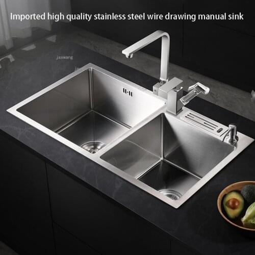 304 Stainless Steel Kitchen Sink Home Improvement Double Bowls Handmade Undermount Basin Set Dishwasher with Drain Accessories