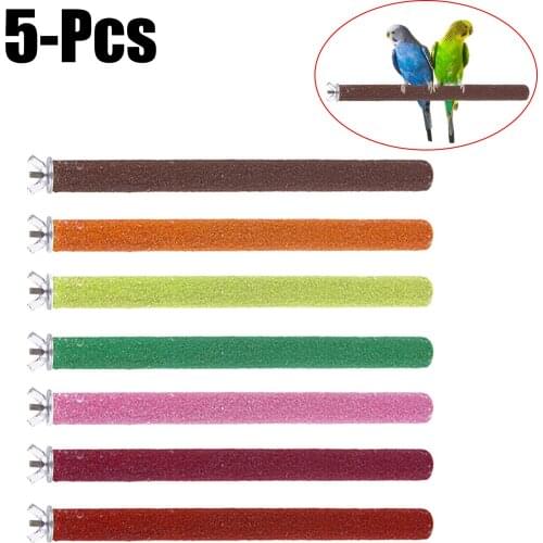 5Pcs Parrot Perch Stand Holder Set Color Emery Toys Grinding Claw Pet Cage Platform Accessories Chew Toy Supplies Random Color