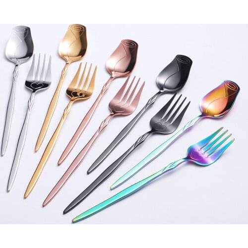 6Pcs/Set Gold Fork Set Tea Cake Snack Fork Dinnerware Cutlery Mirror Stainless Steel Tableware Dessert Fruit Fork Silverware Set