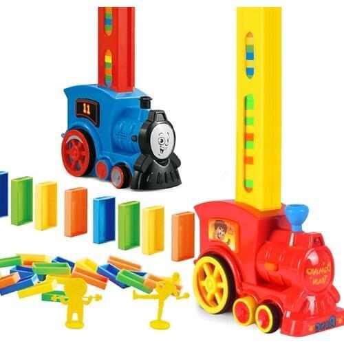 80pcs Kids Electric Domino Brick Laying Car Toy Colorful Plastic Domino Building Block Smart Toy Train Set Dominoes Game Toys