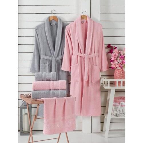 MicroCotton Bathrobe Family Set 6 pcs Mens Bathrobes Womens Bathrobes Extra Long Premium Cotton Bathrobe Bath Towel Hand Towel