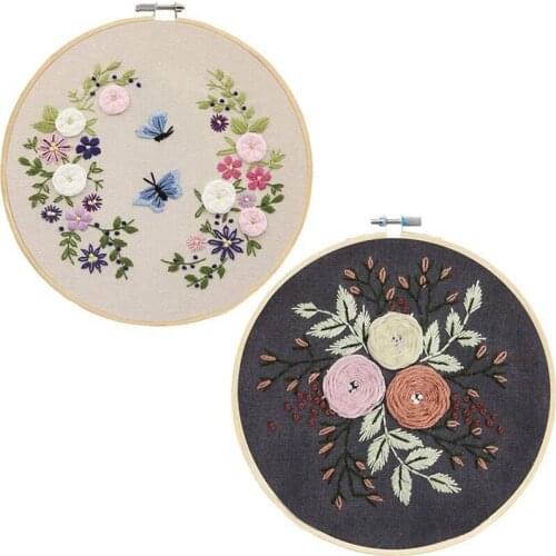 BMBY-DIY Embroidery Starter Kit Cross Stitch Kit Including Hoops, Stamped Embroidery Cloth, Color Threads (2 PCS)