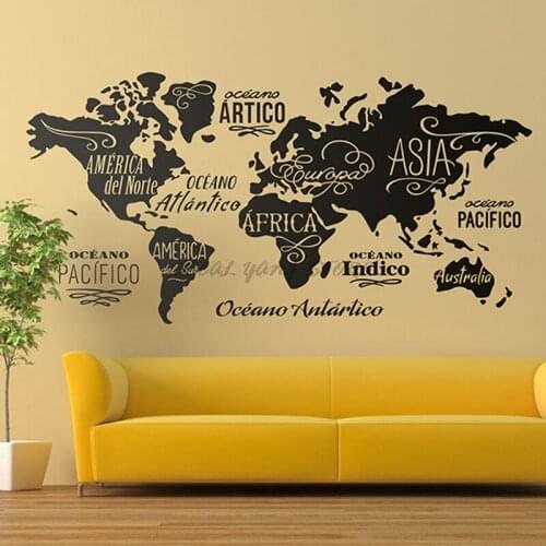 Large World Map Wall Decal Outline World Map Sticker Home Bedroom Living Room Decor Removable Adhesive Vinyl Wall Mural B2-022