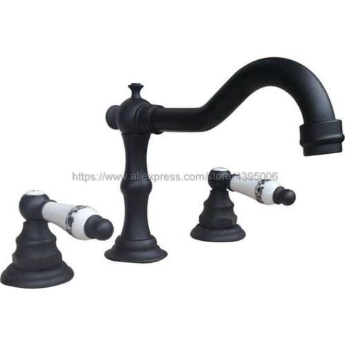 Black Oil Rubbed Bronze Widespread Basin Sink Faucet Deck Mount Two Handles Bathroom Mixer Taps Bnf089