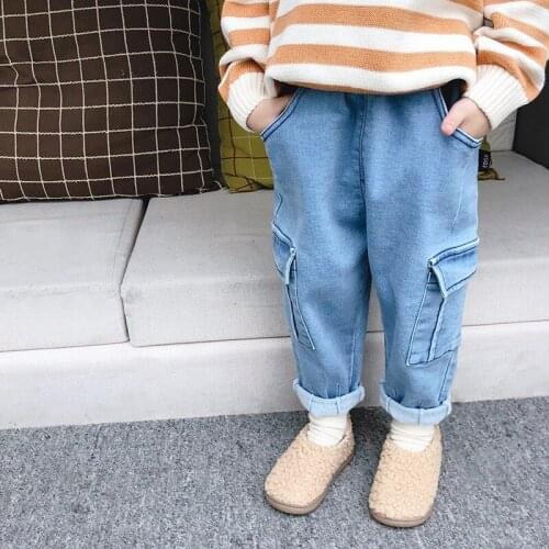 Childrens pants 2019 autumn and winter new Korean casual overalls men and children solid color pants toddler girl bottoms