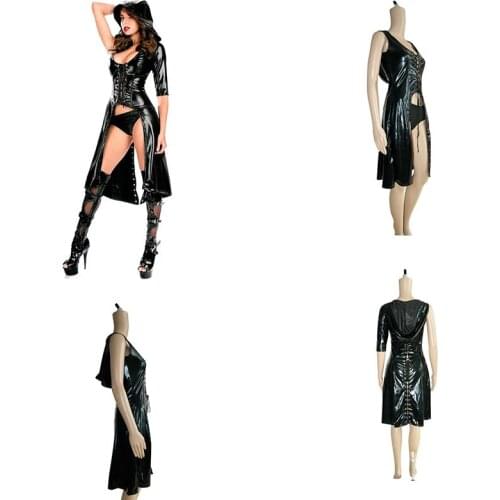 European and American style long cloak cloak reaper faux leather PU skirt Easter skirt witch clothes Halloween costume set