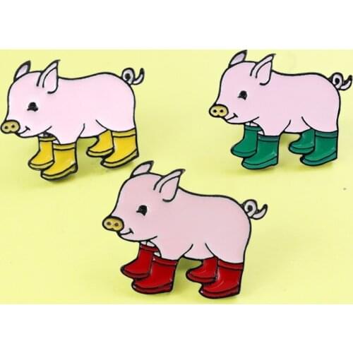 Pig baby Rain Boots Enamel Pins Animal Piggy Brooches for women girl Cute Pig baby and Rain boots Lapel Pin Badge Brooche Spille