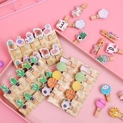 10 Pcs/Set Lovely Unicorn Cactus Series Wooden Clip Photo Clips Party Decoration Clip with Hemp Rope