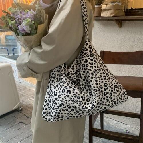 Leopard Print Canvas Bag Printed Shoulder Bag Student Canvas Shopping Bag