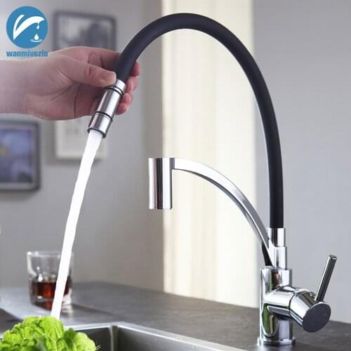 Chrome Black Pull Out Kitchen Faucet Black Rubber Pull Down Single Handle Mixer Tap 360 Rotation Kitchen Basin Mixer Tap