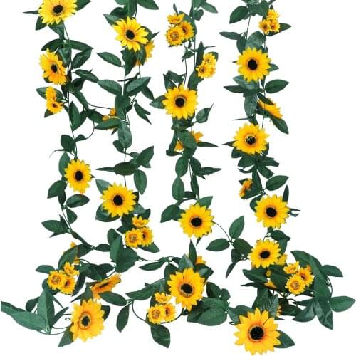 Artificial Sunflower Vines Fake Hanging Sunflower Garlands Green Leaves for Home Wedding Jungle Party Garden Craft Decoration
