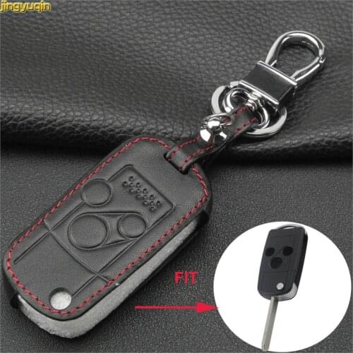 Jingyuqin 3 Buttons Car key Leather Case Cover for Honda CRV Fit Accord Pilot Car Accessories