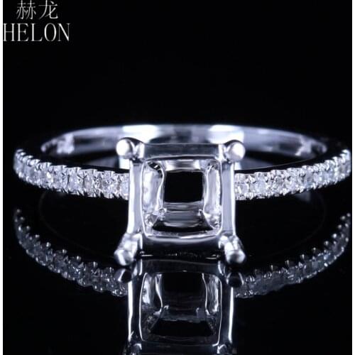 HELON 6x6mm-7.5x7.5mm Cushion Cut Solid 14K White Gold Natural Diamonds Semi Mount Engagement Wedding Ring Women Fine Jewelry