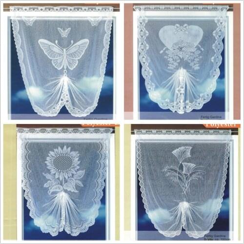 White Lace Sheer Curtain For Kitchen Coffee Tulle Short Curtain Roman Window Screening Butterfly Embroidered Curtains Home Decor