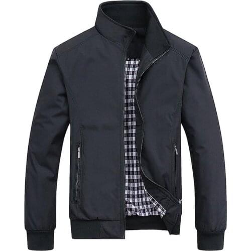 Men Jackets Solid Color Stand Collar Zipper Pocket Slim Bomber Jacket Coat Sportswear Mens Clothing куртка мужская весна 2021
