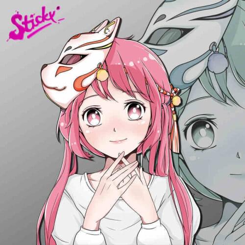 STICKY Mask Girl Cute Anime Car Sticker Decal Decor For Auto Motocross Racing Laptop Helmet Trunk Wall PVC Sunscreen