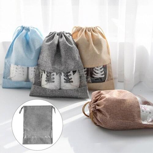 1Pc New LinenTravel Shoes Bag Portable Shoe Storage Bag Waterproof Non-Woven Laundry Organizer Tote Drawstring Bag
