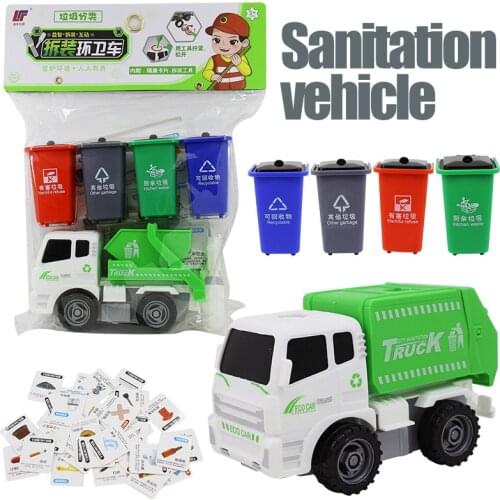 Montessori Pretend Play Garbage Classification Toy Car Detachable Sanitation Car Bagged Toy Combination