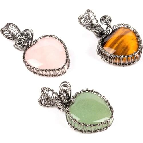 Natural Stone Heart Pendant Handmade All Inclusive Thick Line 0.7mm For Jewelry Making DIY Necklace Bracelet Accessories