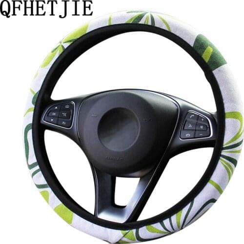 New Style Car Steering Wheel Cover Butterfly Printed Cloth Elastic Band Acyclic Grip Cover