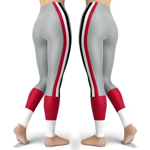 Papertiger Sexy Lady Leggings Gray Red White Stitching Red White Black Stripes Print Leggings