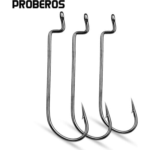 PROBEROS 20pcs/lot Carbon Steel Fishing Hooks 6#-5/0# Narrow Crank Bass Hooks Single Worm Hooks Sharp Barbed Fishhooks Pesca