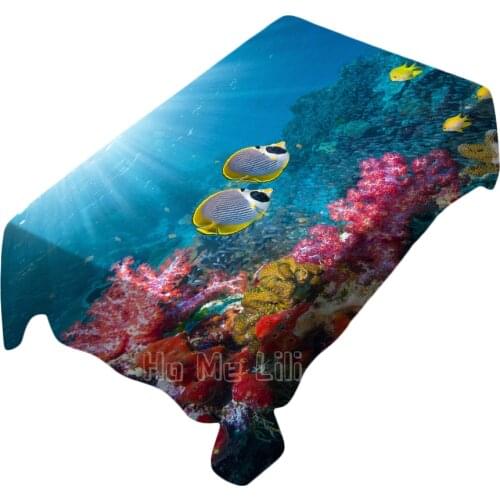 Sea World Design Rectangle Tablecloth Picnic Bbq Kitchen Dining Decoration