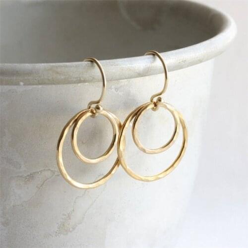 Hammered Circle Earrings 14K Gold Filled Jewelry Minimalism Oorbellen Boho Brincos Vintage Pendientes Drop Earrings For Women