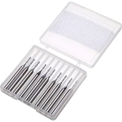 10pcs/set Carbide Spiral Milling Cutter 1/8" 1mm Tungsten Steel Double Flute Flat Nose End Mill CNC Engraving Router Bit