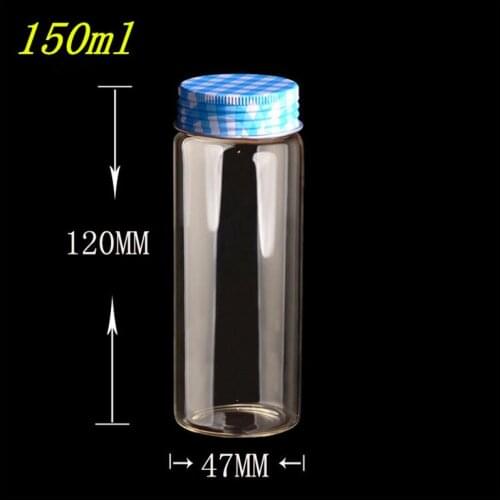 10pcs 47x120 mm 150ml Glass Bottles With Silicone Leak Proof Stopper And Blue Aluminium Screw Cap Empty Glass Sealed Jars