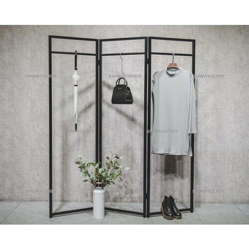 Clothes store display stand floor-to-floor Coat rack womens clothing store simple retro iron screen side hung in the island she