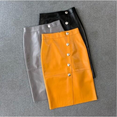 Factory direct sale 2020 new style women genuine leather skirt with buttons