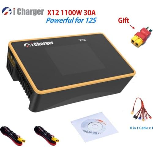 High Power iCharger X12 1100W 50V/30A 12S LCD Screen Smart Balance Battery Charger for LiPo/LiFe/LiHV Battery RC Drone