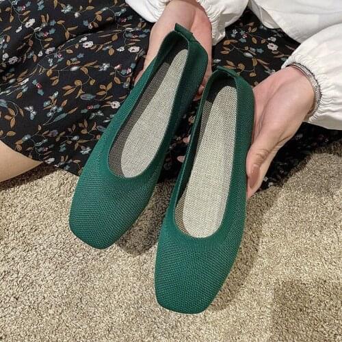 2021Stretch Knit Fabric Shoes Spring New Women Flat Heel Anti Skid Ballet Flats Shoes Slip On Breathable Loafer Female