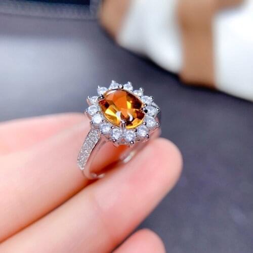925 New Fashion Golden Zircon High-end Color Separation Simulation Yellow Crystal Full Diamond Adjustable Ring For Women Jewelry