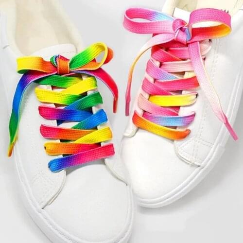 1Pair Colorful Laces Rainbow Gradient Print Flat Canvas Shoe Lace Shoes Casual Chromatic Colour Shoelaces 80CM/100CM/120CM BC-1