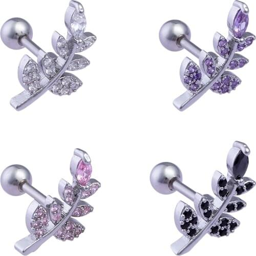 1pc Leaf Ear Tragus Ring Stainless Steel Daith Earring Stud Internally Threaded Cartilage Helix Oreja Piercing Body Jewelry